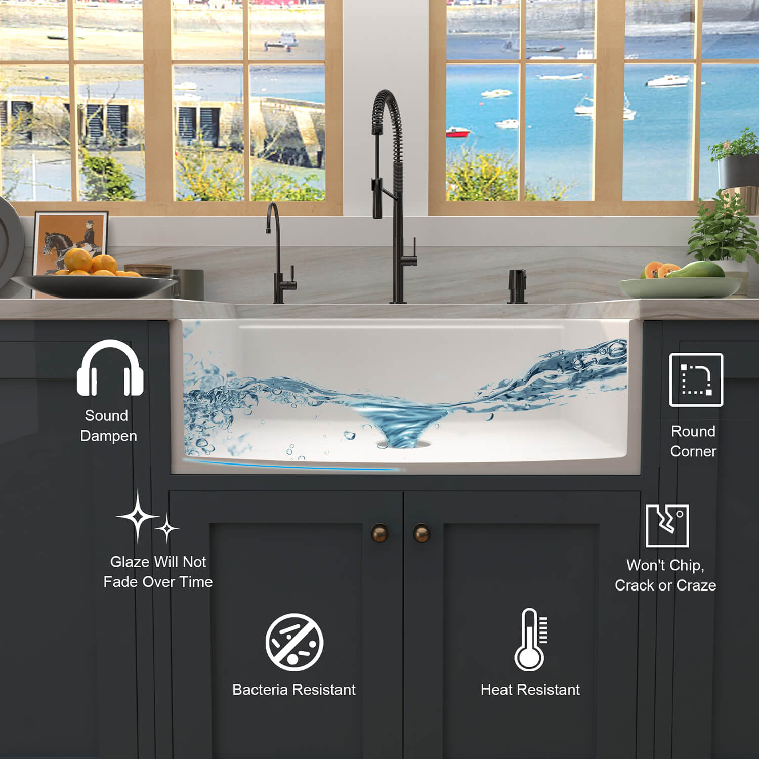 Rectangular Kitchen Sink Ceramic Solid Cast Sink Fireclay White Glazed Basin Without Faucet 36 L x 20 W Farmhouse Kitchen Sink FKS3620 7 Rectangular Kitchen Sink Ceramic Solid Cast Sink Fireclay White Glazed Basin Without Faucet - Image 11