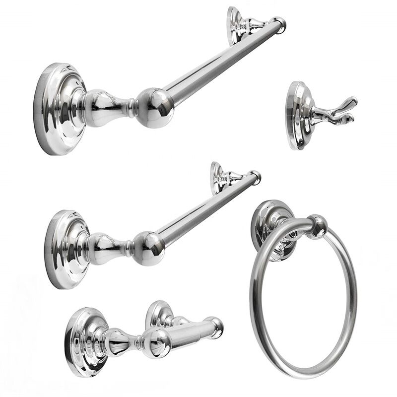 5-Piece 24" Towel Bar Modern Wall Mounted Chrome Bathroom Hardware Accessories Set 5 Piece 24 Towel Bar Modern 5-Piece 24" Towel Bar Modern Wall Mounted Chrome Bathroom Hardware Accessories Set