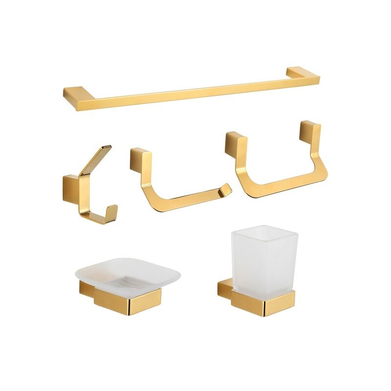 6 Piece Modern Design Towel bar Set Stainless Steel Gold Bathroom Accessories Hardware Set 6 Piece Modern Design Towel bar 6 Piece Modern Design Towel bar Set Stainless Steel Gold Bathroom Accessories Hardware Set