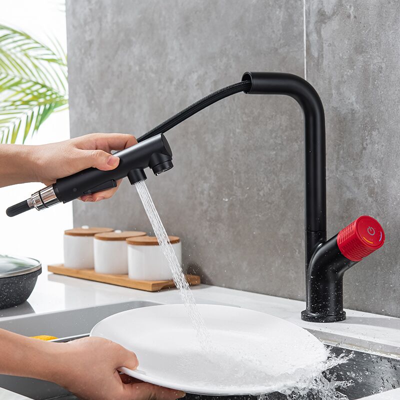 7-shaped matte black and red pull-out sprayer kitchen faucet with 360 degree nozzle hot and cold water faucet 7 shaped matte black and red pull out sprayer kitchen faucet with 360 degree nozzle hot and cold water faucet 2 7-shaped matte black and red pull-out sprayer kitchen faucet with 360 degree nozzle hot and cold water faucet