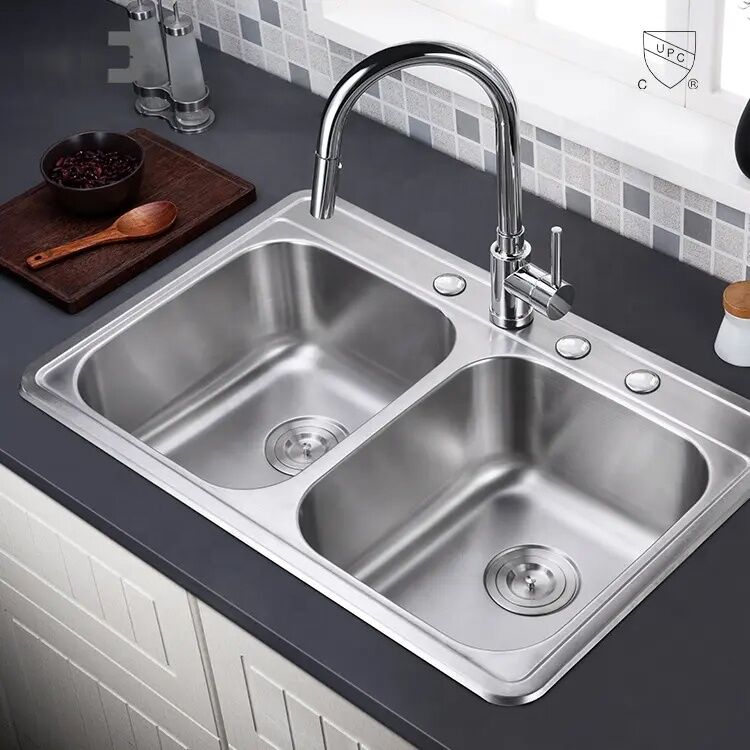 Factory Price Durable Topmount 50/50 Double Bowl 16 Gauge Stainless Steel Kitchen Sink 8456 Factory Price Durable Topmount 50 50 Factory Price Durable Topmount 50/50 Double Bowl 16 Gauge Stainless Steel Kitchen Sink