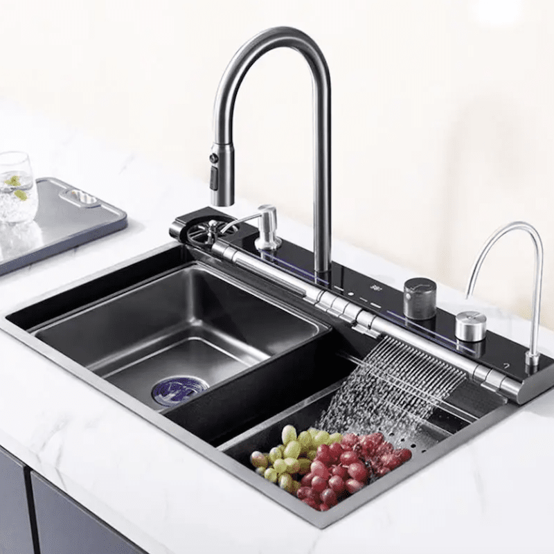 Nano Black Stainless Steel 304 Anti-Scratch Piano Key Rainfall Waterfall LED Display Farmhouse Kitchen Sink BOOMING 2025 Trend Nano Black Stainless Nano Black Stainless Steel 304 Anti-Scratch Piano Key Rainfall Waterfall LED Display Farmhouse Kitchen Sink