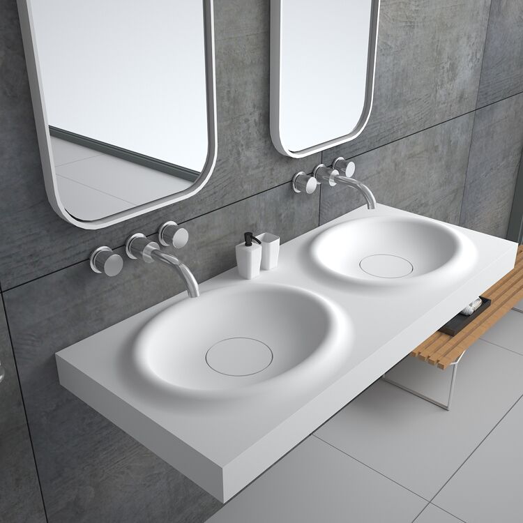 New Design Stone Resin Hanging Bathroom Sinks with Two Faucets Double Wash Basin Sink BS 8421 New Design Stone Resin New Design Stone Resin Hanging Bathroom Sinks with Two Faucets Double Wash Basin Sink