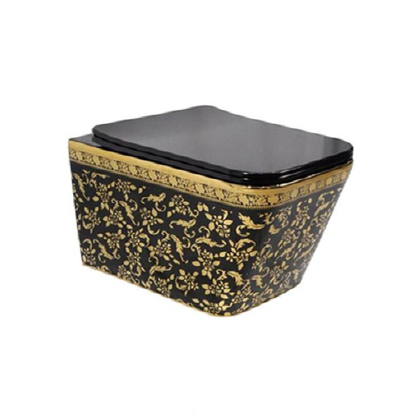 Bathroom Black Golden Colour Wall Hung Toilet Ceramic Bathroom Luxury Gold Plated Wall Mounted Toilet Black golden colour round wall mounted hanging toilet bowl ceramic bathroom luxury gold plated wall hung toilet 1 Bathroom Black Golden Colour Wall Hung Toilet Ceramic Bathroom Luxury Gold Plated Wall Mounted Toilet