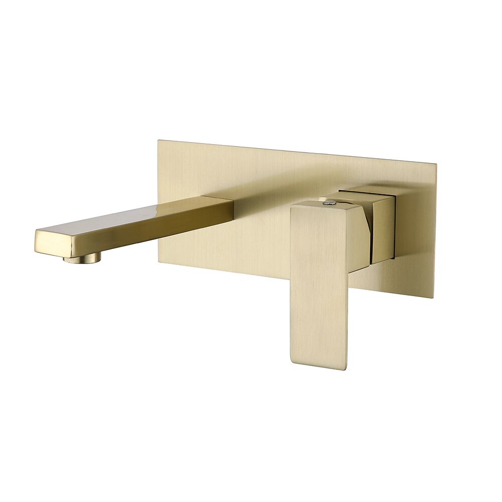 Brass Cover Plate Brush Golden Finished in Wall Mounted Hot and Cold Square Single Handle Basin Mixer Taps Brass Cover Plate Brush Golden Finished in Brass Cover Plate Brush Golden Finished in Wall Mounted Hot and Cold Square Single Handle Basin Mixer Taps