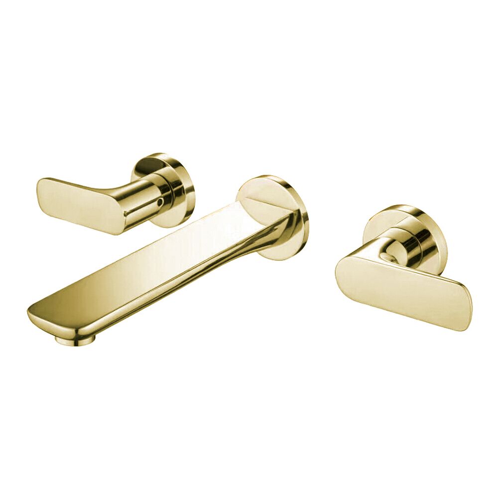 Brush Golden Finished Solid Brass Wall Mounted Double Handles Bathroom Basin Taps Brush Golden Finished Solid Brass Wall Mounted Brush Golden Finished Solid Brass Wall Mounted Double Handles Bathroom Basin Taps