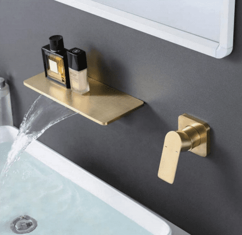 Brushed Gold Basin Faucet Mixer Tap Brass Waterfall Vanity Faucet Wall Mounted Bathroom Sink Faucets Brushed Gold Basin Faucet Mixer Tap Brass Brushed Gold Basin Faucet Mixer Tap Brass Waterfall Vanity Faucet Wall Mounted Bathroom Sink Faucets
