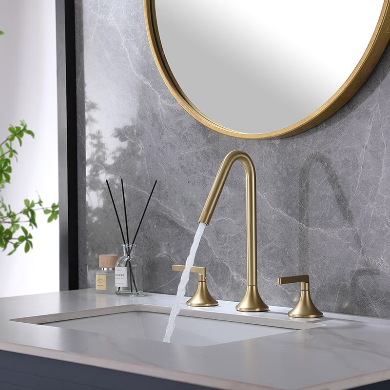 Brushed Gold Bathroom Faucet 2 Handle 3 Hole Brass Sink Faucet Bathroom Basin Water Mixer Taps For Bathroom Brushed Gold Bathroom Faucet 2 Handle 3 Hole Brass Sink Faucet Bathroom Basin Water Mixer Taps For Bathroom 9 Brushed Gold Bathroom Faucet 2 Handle 3 Hole Brass Sink Faucet Bathroom Basin Water Mixer Taps For Bathroom - Image 6