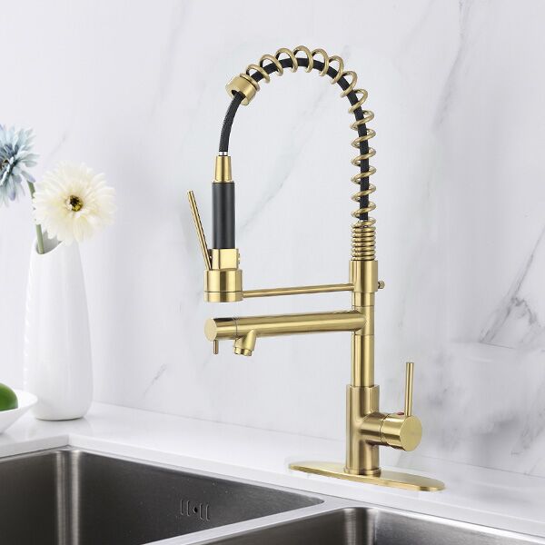 Commercial Gold Kitchen Faucet with Pull Down Sprayer 360 Degree Swivel High Arch Spring Pre-rinse Farm Kitchen Sink Faucet Commercial Kitchen Faucet with Pull Down Sprayer 360 Degree Swivel High Arch Spring Pre rinse Farm Kitchen Sink Faucet with Deck Plate Gold Commercial Gold Kitchen Faucet with Pull Down Sprayer 360 Degree Swivel High Arch Spring Pre-rinse Farm Kitchen Sink Faucet