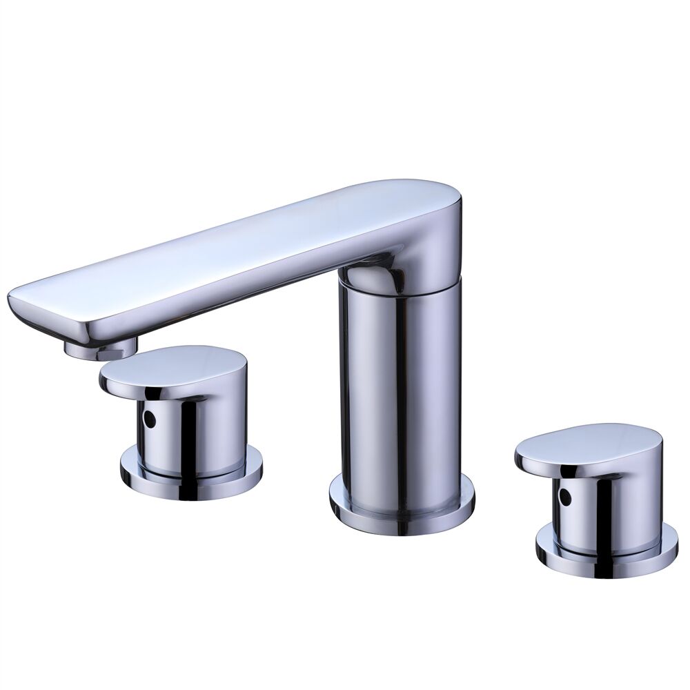 Contemporary Chrome Finish Brass Basin Mixer 3 Holes 2 Handles Bathroom Tap Deck Mounted Wash Basin Faucet Contemporary Chrome Finish Brass Basin Mixer 3 Contemporary Chrome Finish Brass Basin Mixer 3 Holes 2 Handles Bathroom Tap Deck Mounted Wash Basin Faucet