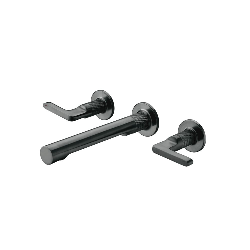 Dual Handle Gun Black Finished Basin Mixer Tap Wall Mounted Brass Wash Water Basin Faucet Dual Handle Gun Black Finished Basin Dual Handle Gun Black Finished Basin Mixer Tap Wall Mounted Brass Wash Water Basin Faucet