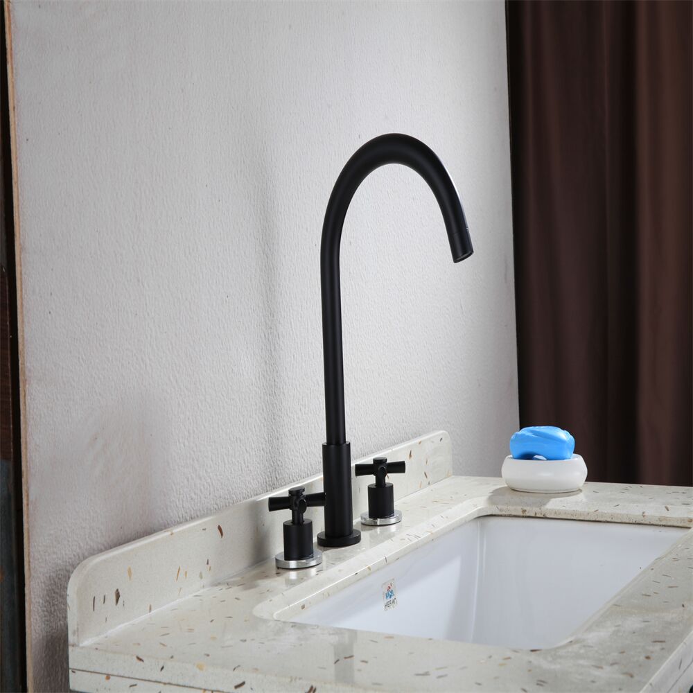 Factory Hot Sell Brass Matt Black Three Holes Dual Handles Hot and Cold Basin Mixers Factory Hot Sell Brass Matt Black Three Factory Hot Sell Brass Matt Black Three Holes Dual Handles Hot and Cold Basin Mixers