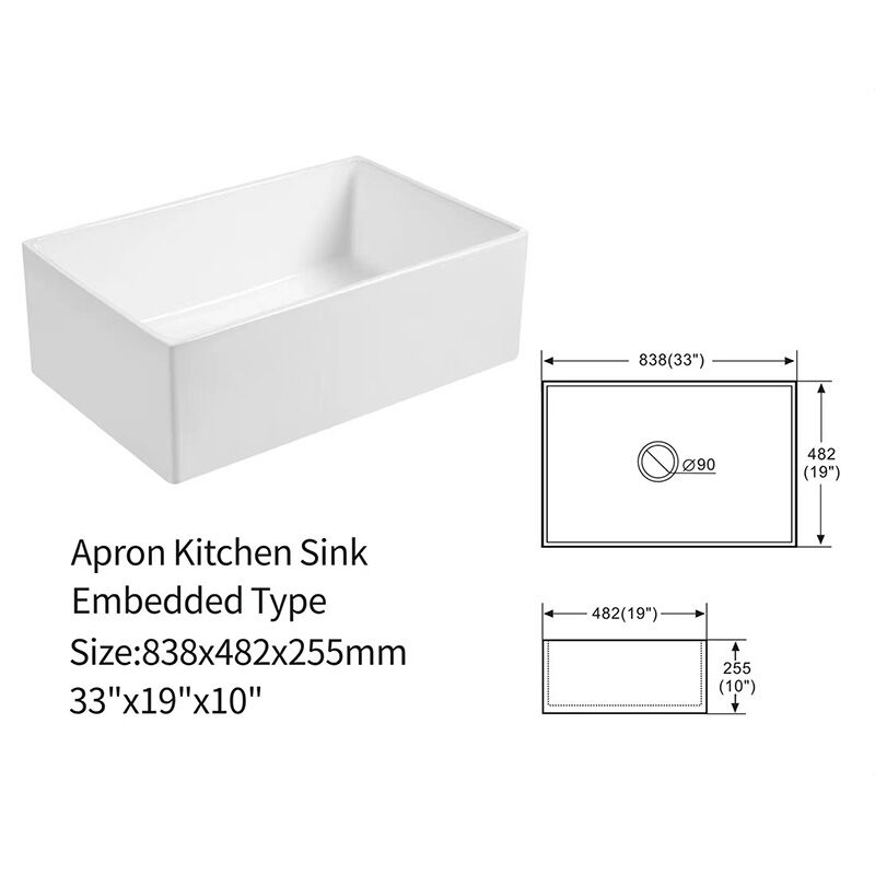 Rectangular Kitchen Sink Ceramic Solid Cast Sink Fireclay White Glazed Basin Without Faucet Farmhouse Sink Deep Single Bowl White Ceramic Porcelain Fireclay White Apron Front Kitchen Farm House Sink S B3319 Rectangular Kitchen Sink Ceramic Solid Cast Sink Fireclay White Glazed Basin Without Faucet - Image 19