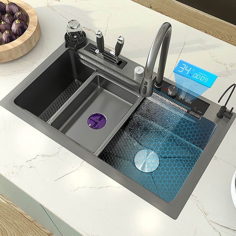 Fregaderos De Cocina 304 SUS Anti-scratch Material with Waterfall Tap Give Drain Rack Accessories for Above Counter Kitchen Sink Fregaderos De Cocina 304 SUS Anti scratch Fregaderos De Cocina 304 SUS Anti-scratch Material with Waterfall Tap Give Drain Rack Accessories for Above Counter Kitchen Sink