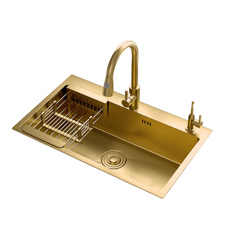 Gold Single Handle Pull-Down Kitchen Faucet 304 Stainless Steel Single Bowl Luxury Undermount Modern Sink Two Holes Nano Surface Gold Single Handle Pull Down Kitchen Faucet Gold Single Handle Pull-Down Kitchen Faucet 304 Stainless Steel Single Bowl Luxury Undermount Modern Sink Two Holes Nano Surface