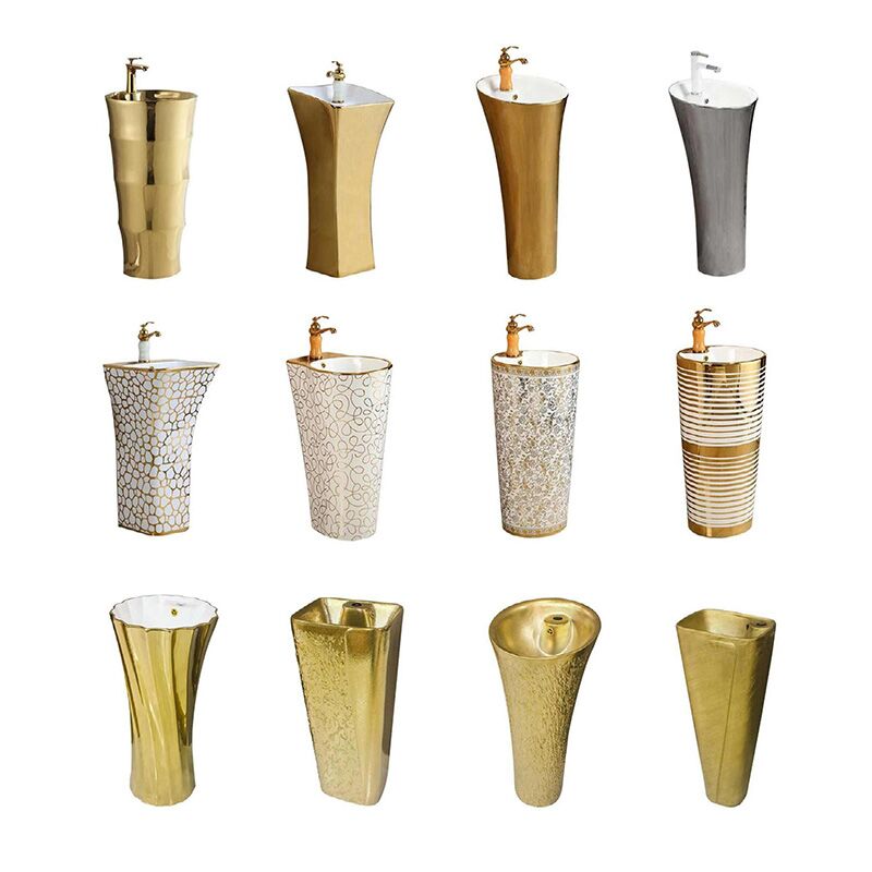 Basin Manufacturers Wholesale Bathroom Basin Luxury Hotel Gold Freestanding Wash Basin Bathroom Ceramic Pedestal Basin Gold Wash Basin Supplier Factory Direct Excellent Price Basin Manufacturers Wholesale Bathroom Basin Luxury Hotel Gold Freestanding Wash Basin Bathroom Ceramic Pedestal Basin - Image 10
