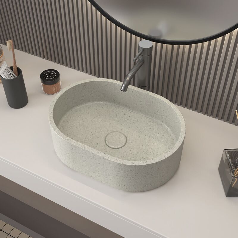 Grey Cement Wash Basin Above Counter Rounded Rectangle Countertop Concrete Basin Bathroom Sink Grey Cement Wash Basin Above Counter Grey Cement Wash Basin Above Counter Rounded Rectangle Countertop Concrete Basin Bathroom Sink