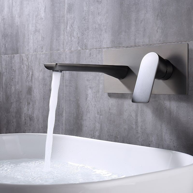 Wholesale Luxury Brass Wall Mounted Basin Tap Brushed Gold Concealed Basin Mixer Faucets Gun Gray Wash Basin Faucet Wall Mounted Single Handle Bathroom Sink Faucet 2 Wholesale Luxury Brass Wall Mounted Basin Tap Brushed Gold Concealed Basin Mixer Faucets - Image 11