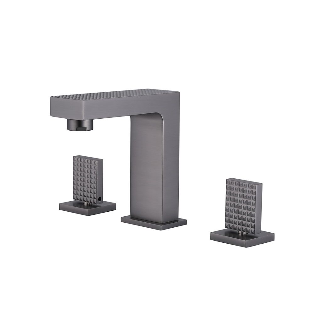 Gun Metal Finished Solid Brass Double Handle Deck Mounted Faucet with Pattern Hot and Cold Basin Mixer Tap Gun Metal Finished Solid Brass Double Handle 1 Gun Metal Finished Solid Brass Double Handle Deck Mounted Faucet with Pattern Hot and Cold Basin Mixer Tap