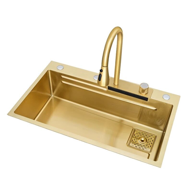 Handmade 304/201 Stainless Steel Smart Kitchen Sink Large Single Bowl Waterfall Kitchen Sink Handmade 304 201 Stainless Steel Smart Kitchen Handmade 304/201 Stainless Steel Smart Kitchen Sink Large Single Bowl Waterfall Kitchen Sink
