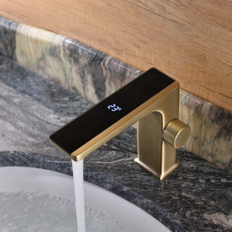Modern Wash Basin Faucet Digital Deck Mounted Single Hole Vanity Faucet Led Bathroom Sink Faucet Hot Sale Digital Basin Mixer Faucet Brushed Modern Wash Basin Faucet Digital Deck Mounted Single Hole Vanity Faucet Led Bathroom Sink Faucet