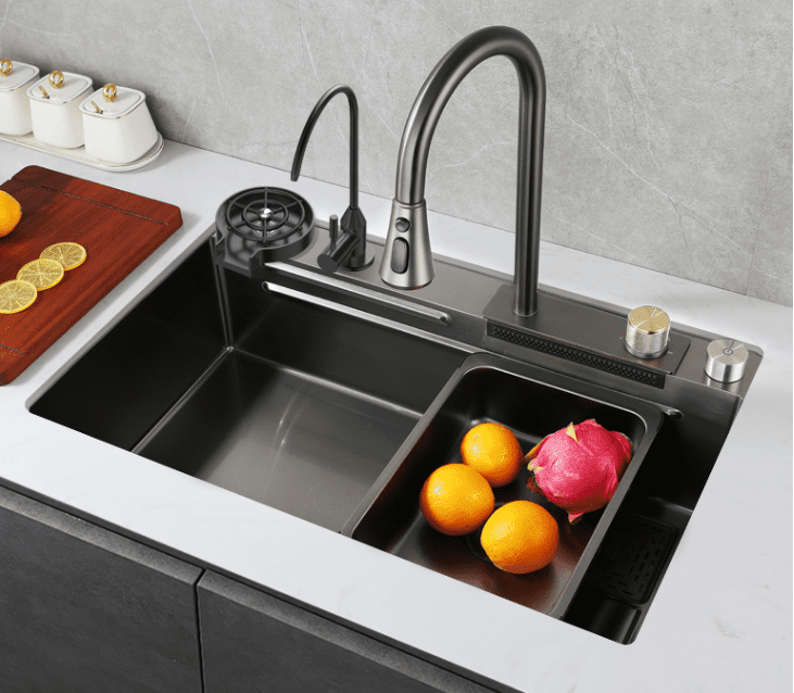 Kitchen Sink Stainless Steel Handmade Above Mount Waterfall Faucet Farmhouse Kitchen Sink Hot Selling Nano Grey Step Kitchen Kitchen Sink Stainless Steel Handmade Above Mount Waterfall Faucet Farmhouse Kitchen Sink