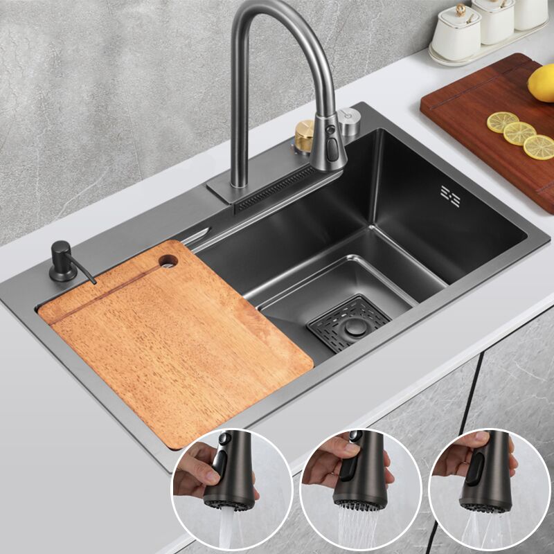 Luxury 304 Stainless Steel Single Bowl Kitchen Sink Modern Waterfall Faucet Rainfall Style Multifunctional Handmade Square Three Luxury 304 Stainless Steel Single Bowl Kitchen Luxury 304 Stainless Steel Single Bowl Kitchen Sink Modern Waterfall Faucet Rainfall Style Multifunctional Handmade Square Three