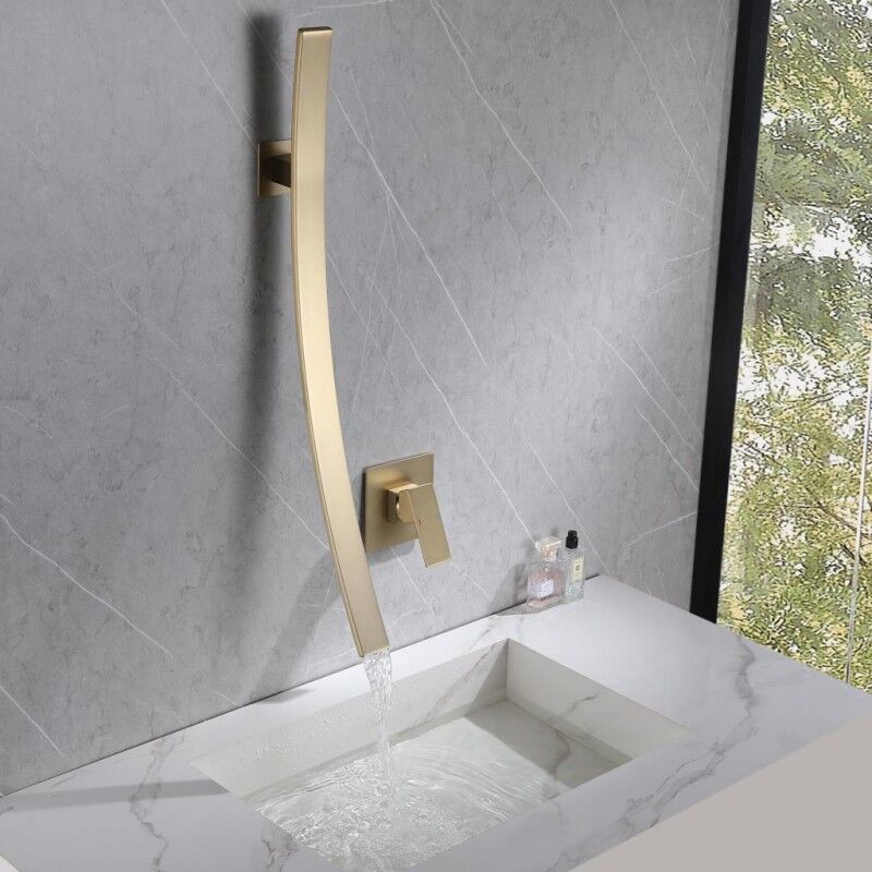 Luxury Bathroom Faucet Brushed Gold Sink Mixer Water Tap Copper Single Handle Waterfall Wash Basin Faucet Luxury Bathroom Faucet Brushed Gold Sink Luxury Bathroom Faucet Brushed Gold Sink Mixer Water Tap Copper Single Handle Waterfall Wash Basin Faucet