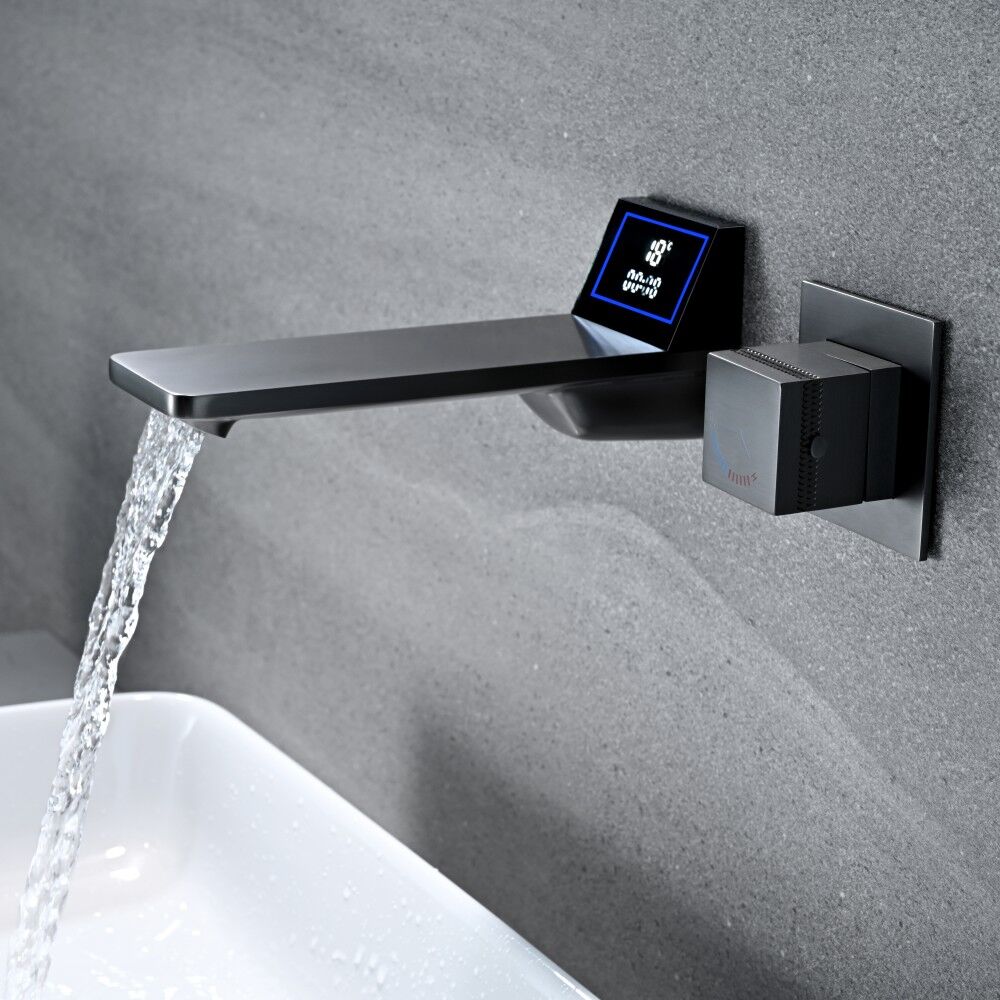 Luxury Bathroom Sink Faucet LED Digital Waterfall Brass Basin Mixer Faucet Wall Mounted Lavatory Vanity Faucet Luxury Bathroom Sink Faucet LED Digital Waterfall Luxury Bathroom Sink Faucet LED Digital Waterfall Brass Basin Mixer Faucet Wall Mounted Lavatory Vanity Faucet