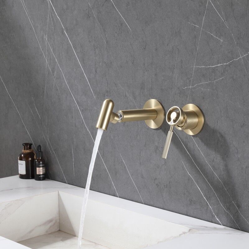 Luxury Wall Mounted Basin Faucet Brushed Gold Brass Vanity Faucet Swivel Single Handle Bathroom Sink Faucet Luxury Wall Mounted Basin Faucet Brushed Gold Luxury Wall Mounted Basin Faucet Brushed Gold Brass Vanity Faucet Swivel Single Handle Bathroom Sink Faucet