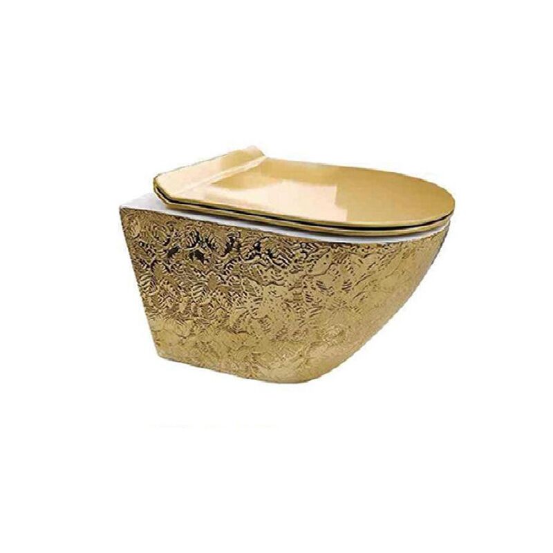 Bathroom Electroplated Ceramic Toilet Luxury European Style Concealed Gold Wall Hung Toilet Luxury ceramic european style concealed gold wall hung toilet Bathroom Electroplated Ceramic Toilet Luxury European Style Concealed Gold Wall Hung Toilet
