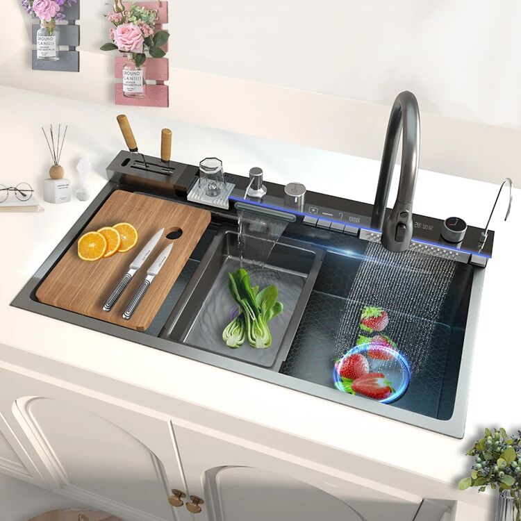 March Expo 2025 Hot Sale 88X48CM Smart Kitchen Sink with Stainless Steel Knife Holder and Waterfall Faucet for Apartment Kitchen March Expo 2025 Hot Sale 88X48CM Smart March Expo 2025 Hot Sale 88X48CM Smart Kitchen Sink with Stainless Steel Knife Holder and Waterfall Faucet for Apartment Kitchen