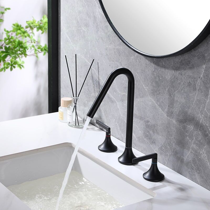 Brushed Gold Bathroom Faucet 2 Handle 3 Hole Brass Sink Faucet Bathroom Basin Water Mixer Taps For Bathroom Matt Black 2 Handle Brass Bathroom Sink Faucet 3 Hole Desk basin faucets 11 Brushed Gold Bathroom Faucet 2 Handle 3 Hole Brass Sink Faucet Bathroom Basin Water Mixer Taps For Bathroom - Image 7