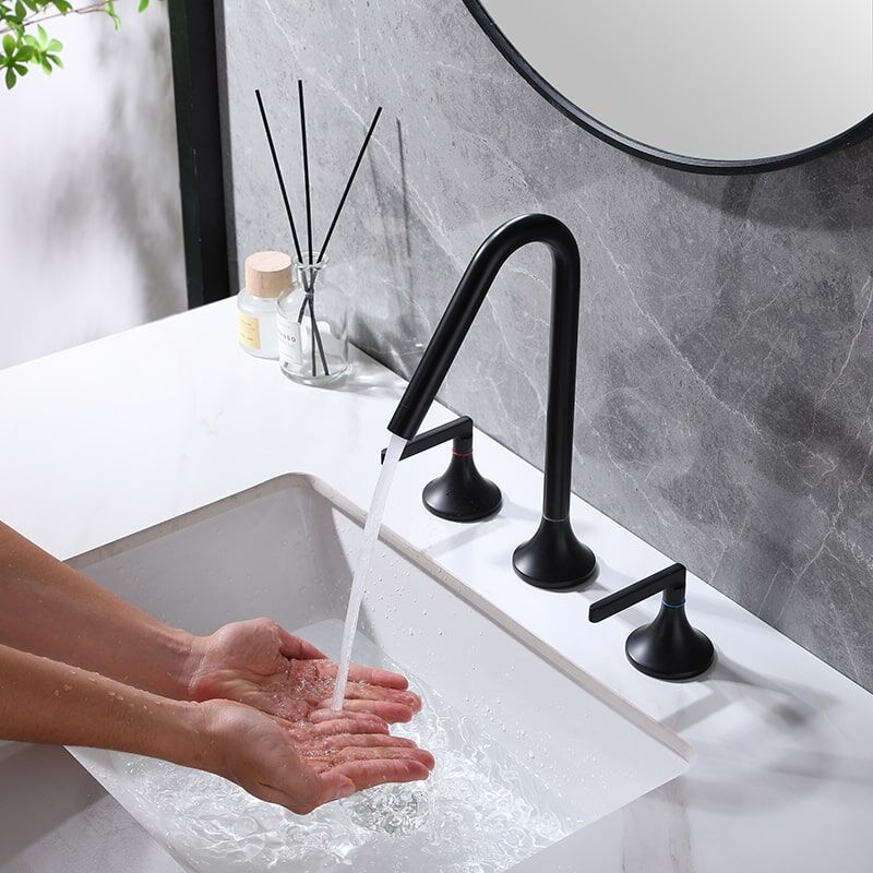 Brushed Gold Bathroom Faucet 2 Handle 3 Hole Brass Sink Faucet Bathroom Basin Water Mixer Taps For Bathroom Matt Black 2 Handle Brass Bathroom Sink Faucet 3 Hole Desk basin faucets 12 Brushed Gold Bathroom Faucet 2 Handle 3 Hole Brass Sink Faucet Bathroom Basin Water Mixer Taps For Bathroom - Image 10