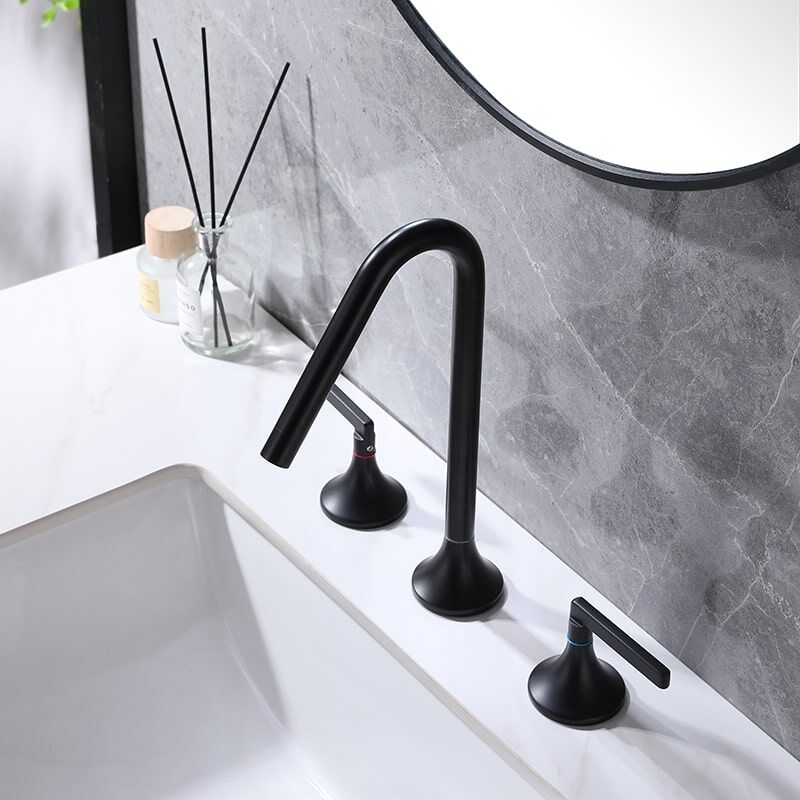 Brushed Gold Bathroom Faucet 2 Handle 3 Hole Brass Sink Faucet Bathroom Basin Water Mixer Taps For Bathroom Matt Black 2 Handle Brass Bathroom Sink Faucet 3 Hole Desk basin faucets 9 Brushed Gold Bathroom Faucet 2 Handle 3 Hole Brass Sink Faucet Bathroom Basin Water Mixer Taps For Bathroom - Image 9