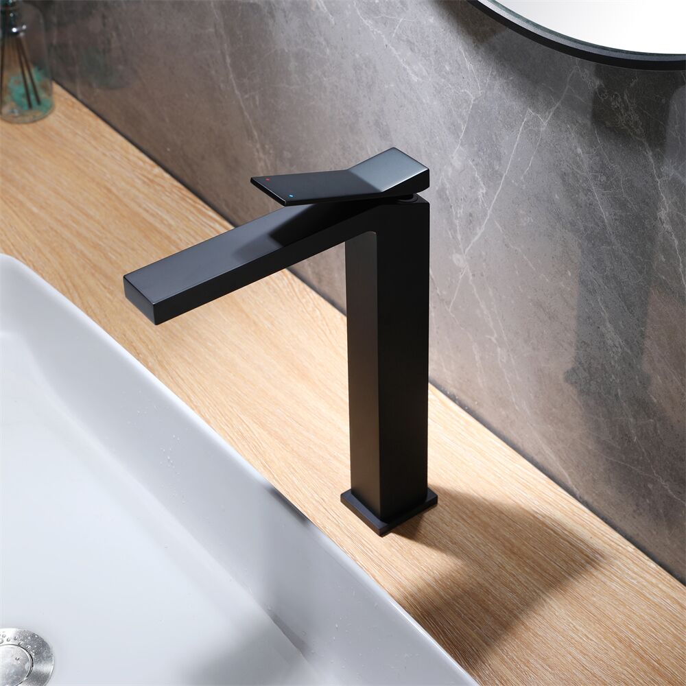 Matt Black Finished Single Handle Faucet Square Deck Mounted Hot and Cold Brass Basin Mixer Taps Matt Black Finished Single Handle Faucet Square Matt Black Finished Single Handle Faucet Square Deck Mounted Hot and Cold Brass Basin Mixer Taps