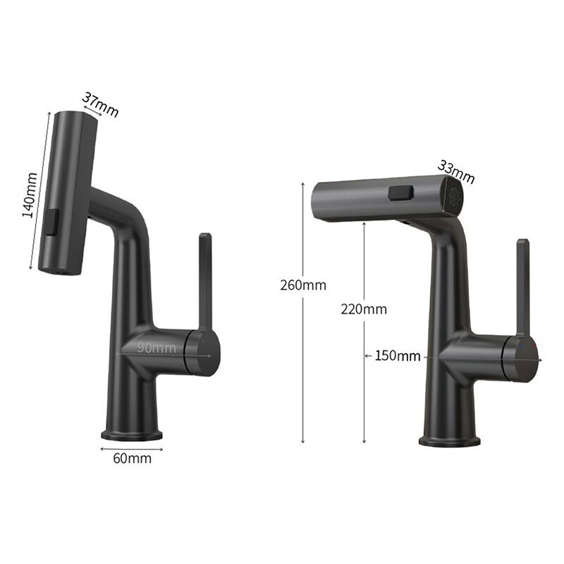 Single Handle Pull Out Bathroom Faucet with Rainfall Spray Head Temperature Digital Display Vanity Mixer Tap Matte Black Matte Black Modern Pull Out Bathroom Sink Faucet with Waterfall Rotating Spout 4 Single Handle Pull Out Bathroom Faucet with Rainfall Spray Head Temperature Digital Display Vanity Mixer Tap Matte Black - Image 3