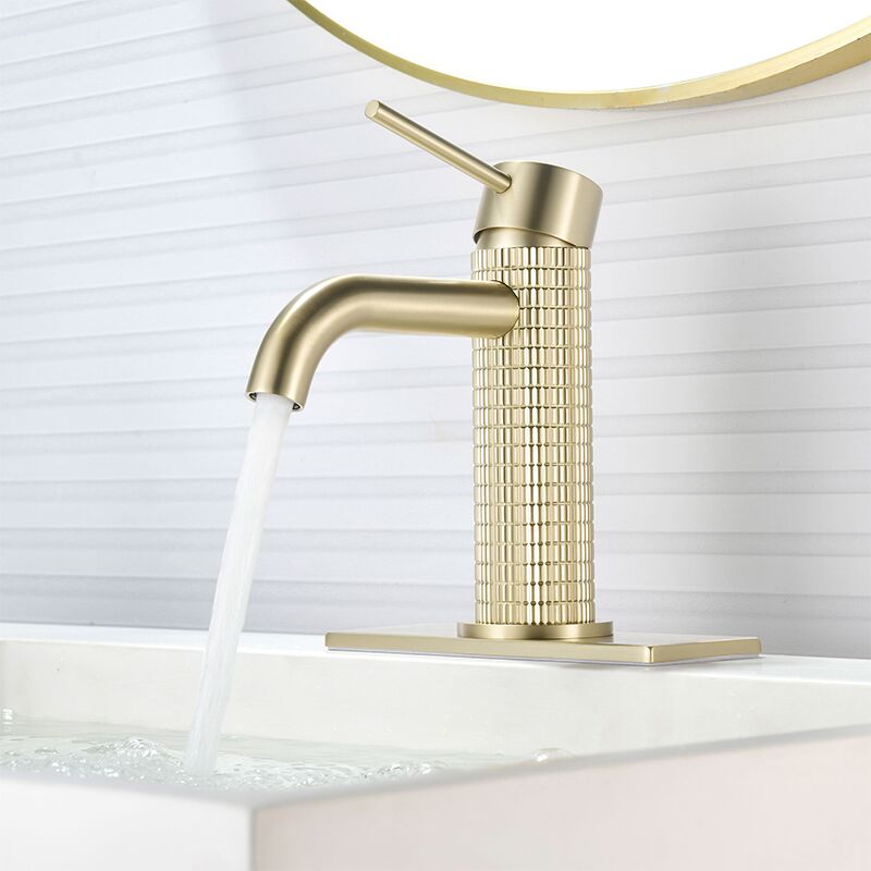 Modern Basin Mixer Faucet Deck Mounted Knurled Brass Wash Basin Faucet Brushed Gold Single Hole Bathroom Sink Faucet Modern Basin Mixer Faucet Deck Mounted Knurled Modern Basin Mixer Faucet Deck Mounted Knurled Brass Wash Basin Faucet Brushed Gold Single Hole Bathroom Sink Faucet