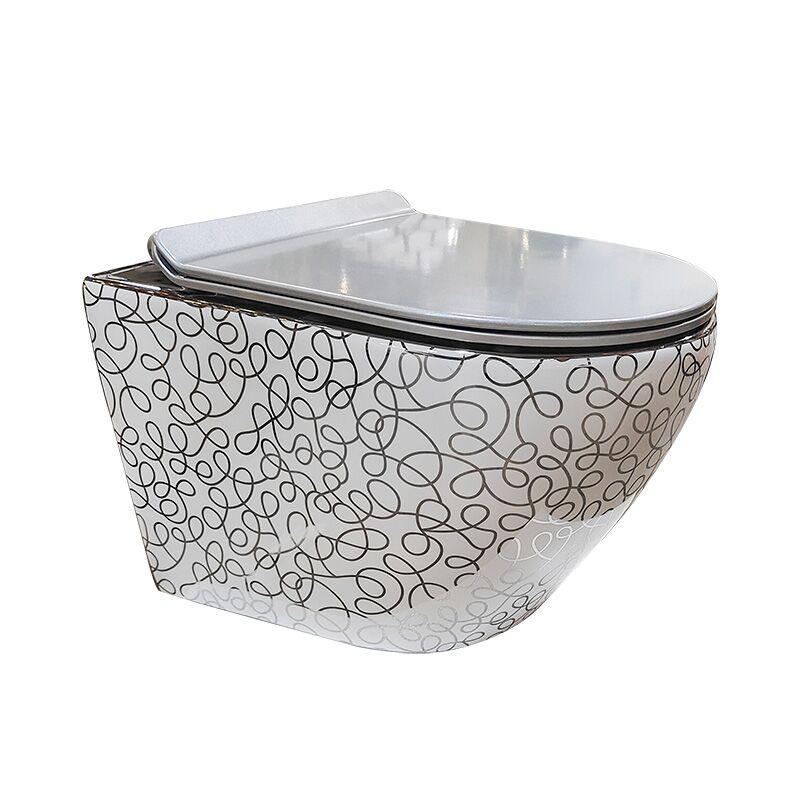 Luxury Golden Color Wall Hung Toilet Bathroom Wall Mounted Silver Crocodile Pattern Toilet Modern Bathroom Rimless Washdown Wall Mounted Toilet S1170 Luxury Golden Color Wall Hung Toilet Bathroom Wall Mounted Silver Crocodile Pattern Toilet