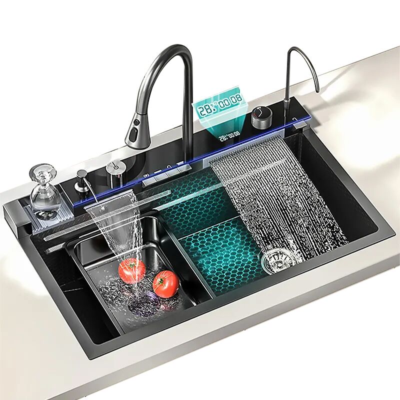 Modern Popular Large Single Slot Multifunction Sink Anti-Scratch LED Digital Display Waterfall Kitchen Sink With Cup Washer Modern Popular Large Single Slot Multifunction Sink Modern Popular Large Single Slot Multifunction Sink Anti-Scratch LED Digital Display Waterfall Kitchen Sink With Cup Washer
