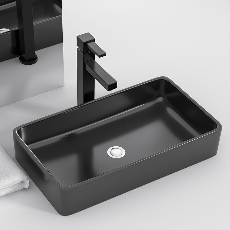 Modern Porcelain Mount Washbasin for Hotels Rectangular 24 Inch Ceramic Black Bathroom Sink Modern Porcelain Mount Washbasin for Hotels Modern Porcelain Mount Washbasin for Hotels Rectangular 24 Inch Ceramic Black Bathroom Sink