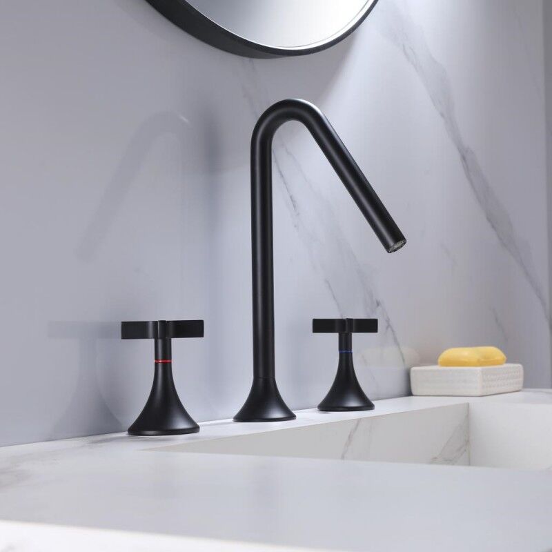 Modern Wash Basin Mixer Faucet Matte Black Brass Vanity Faucet Deck Mounted 3 Holes Bathroom Sink Faucet Modern Wash Basin Mixer Faucet Matte Black Modern Wash Basin Mixer Faucet Matte Black Brass Vanity Faucet Deck Mounted 3 Holes Bathroom Sink Faucet