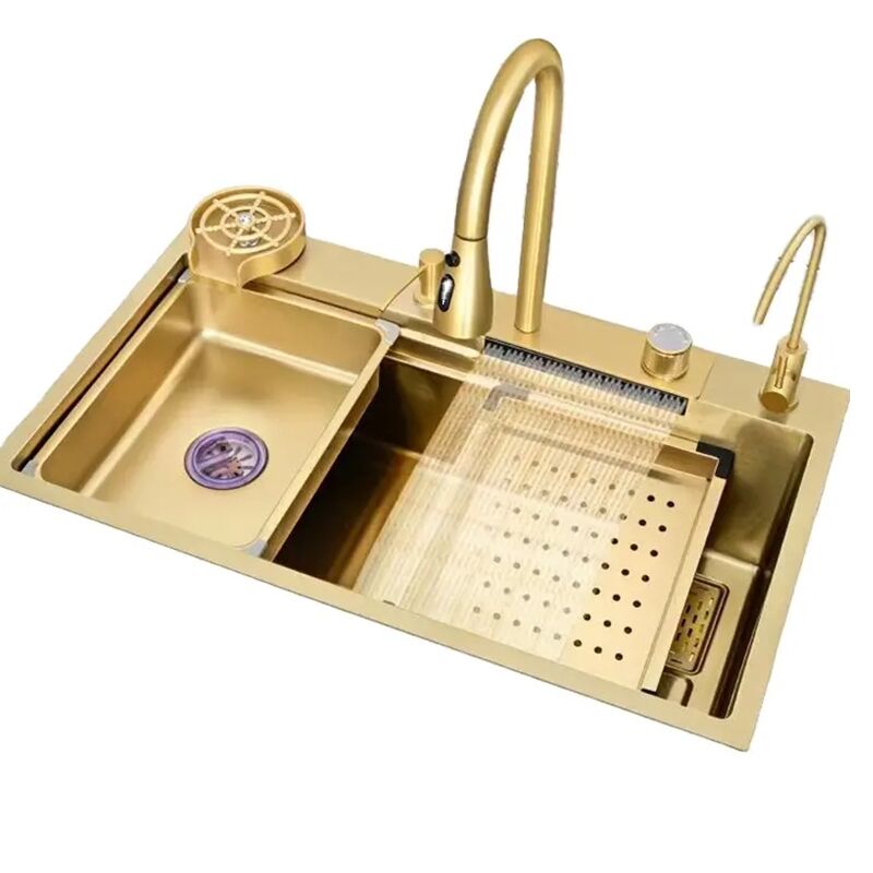 Multifunction Kitchen Sinks 304 Stainless Steel Kitchen Sink Faucet Modern Gold Waterfall Rainfall Single Bowl Kitchen Sink Set Multifunction Kitchen Sinks 304 Stainless Steel Kitchen Multifunction Kitchen Sinks 304 Stainless Steel Kitchen Sink Faucet Modern Gold Waterfall Rainfall Single Bowl Kitchen Sink Set