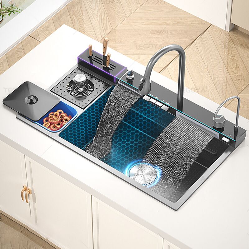 Multifunctional Black Kitchen Stainless Steel Sink with Waterfall Faucet and Garbage Blow for Hotel Kitchen Multifunctional Black Kitchen Stainless Steel Sink with Multifunctional Black Kitchen Stainless Steel Sink with Waterfall Faucet and Garbage Blow for Hotel Kitchen