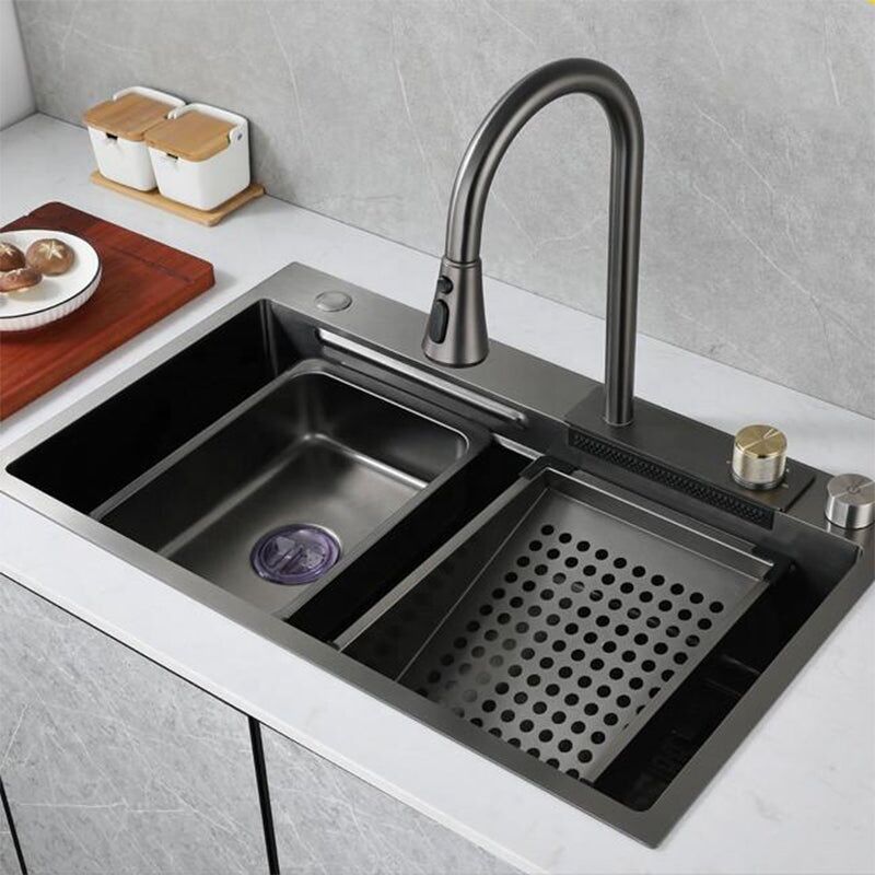 Gunmetal Sink Kitchen SS 304 Stainless Steel Multifunctional Rainfall Faucet Kitchen Sink With Waterfall Nano Gunmetal Sink Kitchen SS 304 Stainless Gunmetal Sink Kitchen SS 304 Stainless Steel Multifunctional Rainfall Faucet Kitchen Sink With Waterfall