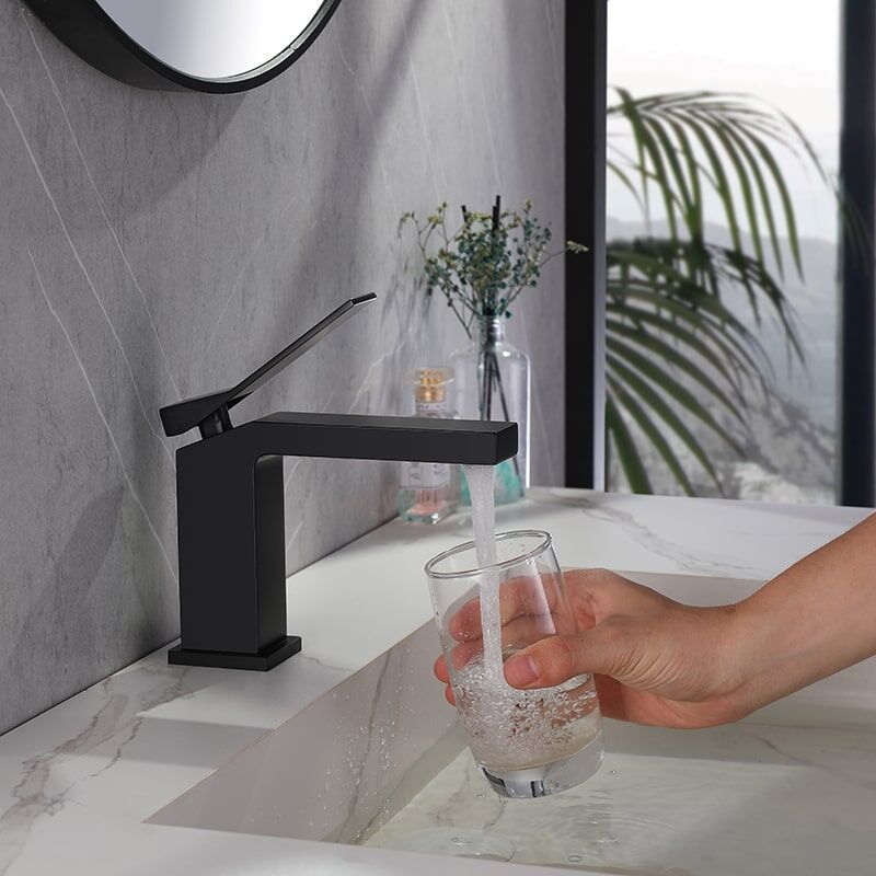 Factory Directly Bathroom Faucet Brass Single Handle Square Bathroom Sink Hot Cold Water Faucet Tap New Design American Sanitary Wares Black Surface Single Hole Handle Bathroom Basin Sink Faucet 6 Factory Directly Bathroom Faucet Brass Single Handle Square Bathroom Sink Hot Cold Water Faucet Tap - Image 7