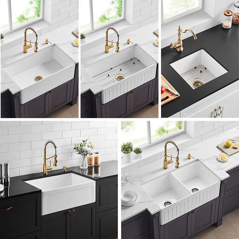 Rectangular Kitchen Sink Ceramic Solid Cast Sink Fireclay White Glazed Basin Without Faucet New Design White Black Polished Fireclay Single Bowl Apron Front Single Double Bowl Ceramic Farmhouse Kitchen Sinks 01 Rectangular Kitchen Sink Ceramic Solid Cast Sink Fireclay White Glazed Basin Without Faucet - Image 2