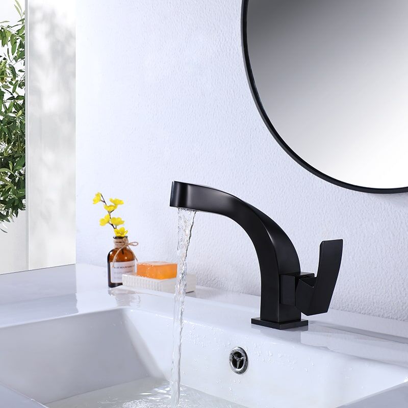Design by Professional Designer Single Lever Black Brass Waterfall Bathroom Faucet New Designer Matte Black Bathroom Brass Modern Sink Faucet Waterfall Basin Bathroom Faucet 2 1 Design by Professional Designer Single Lever Black Brass Waterfall Bathroom Faucet