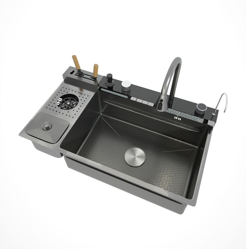 Smart Kitchen Nano Honeycomb Stainless Steel Sink with Waterfall Faucet for Hotel Undermount Kitchen New Trend Black Smart Kitchen Nano Honeycomb Smart Kitchen Nano Honeycomb Stainless Steel Sink with Waterfall Faucet for Hotel Undermount Kitchen