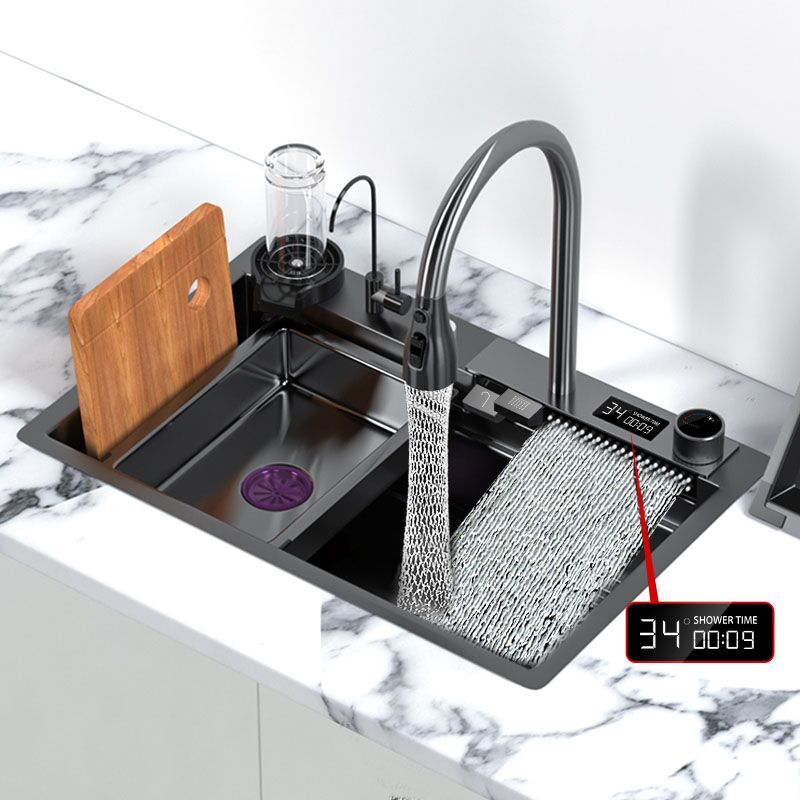 OEM Stainless Steel Kitchen Sink with LED-Digital Display and Waterfall Faucet for Hotel Kitchen OEM Stainless Steel Kitchen Sink with LED OEM Stainless Steel Kitchen Sink with LED-Digital Display and Waterfall Faucet for Hotel Kitchen